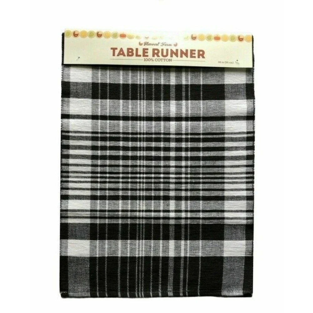 Nantucket Plaid Table Runner 14x36 Black White Cabin Lodge Country Decor Rustic